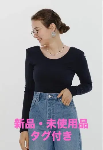 새상품 yori 24AW 어깨 패드 백 슬로우 렌 Tee 네이비 38 size