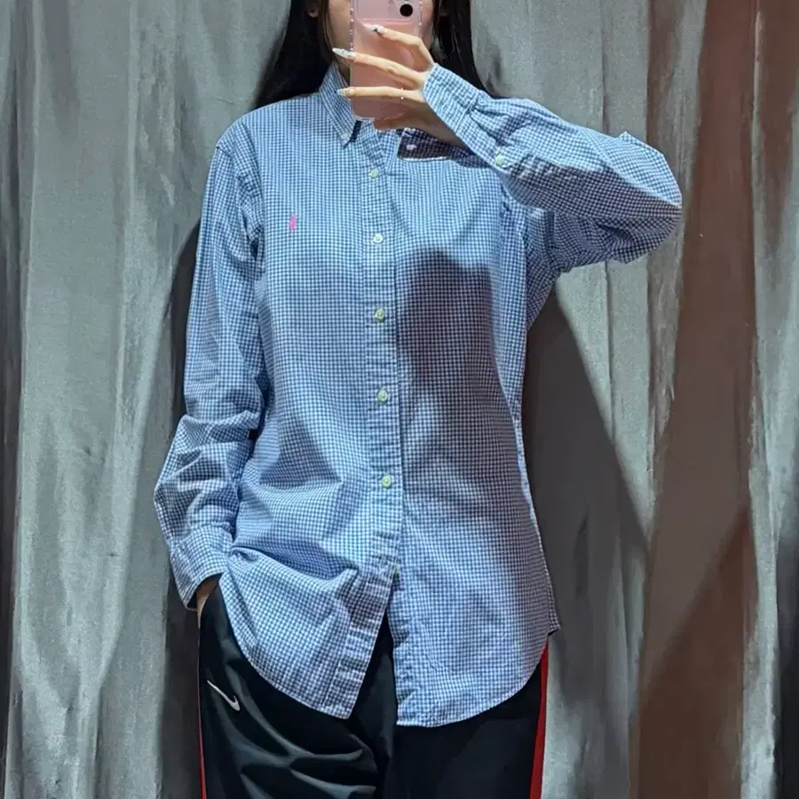 S POLO 폴로랄프로렌 커스텀 핏 핑크포니 라이트 블루 체크셔츠