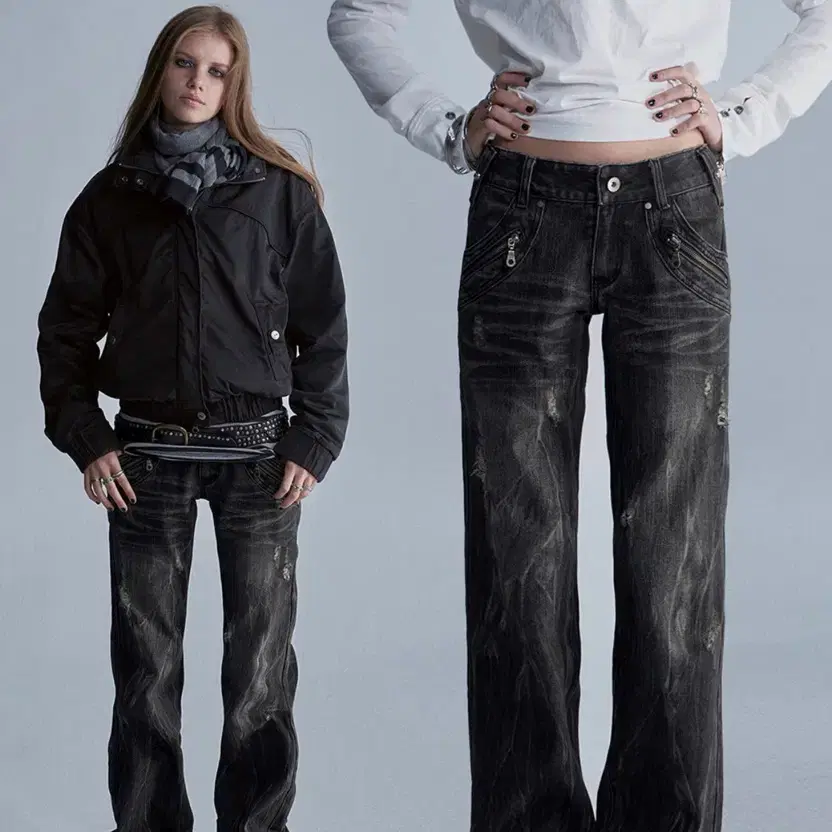 Distress Zip pocket denim pants
