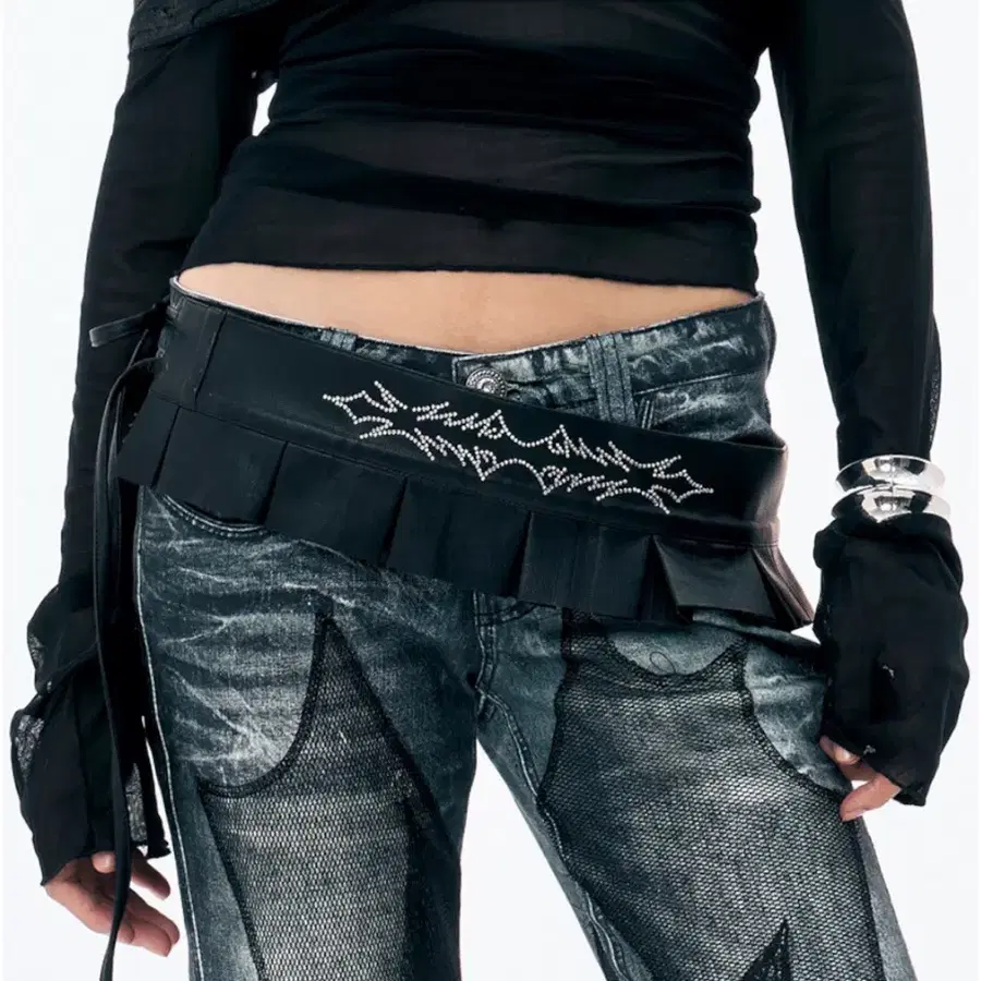Crystal Ruched Ruffle Waist Belt