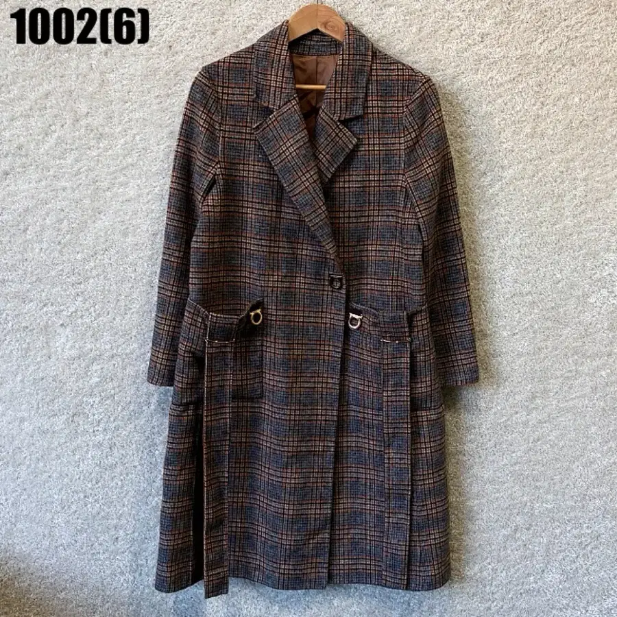 체크 패턴 더블 코트 1002
