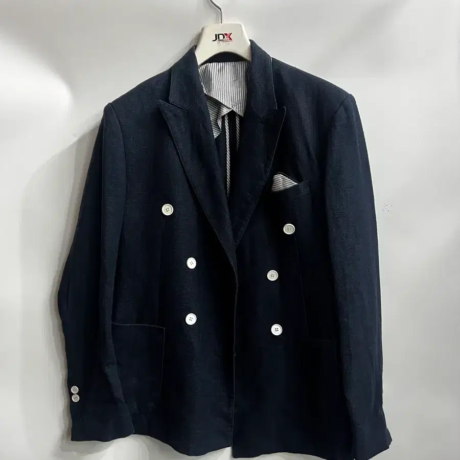 [95-100] 스타일옴므 STYLEHOMME 리넨 100% 더블 브레스티드 재킷 네이비 3.9