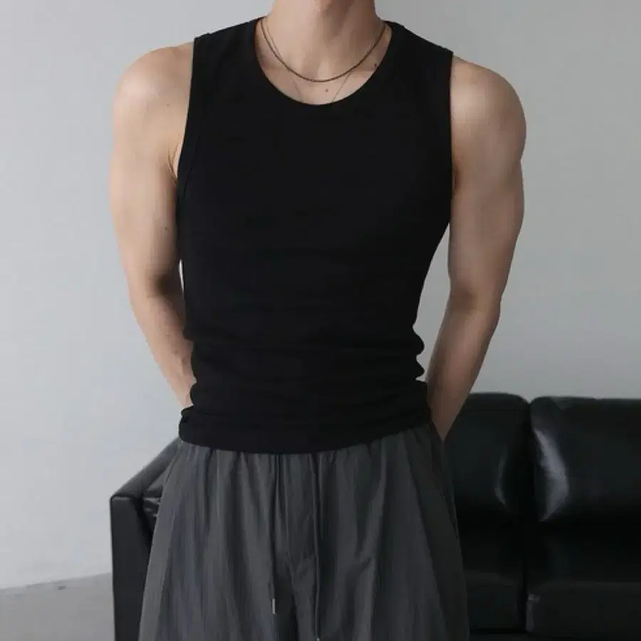 베이직바이블 남자 스판 골지 나시 민소매