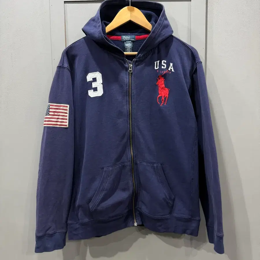 XL W 폴로 랄프로렌 빅포니 성조기 USA 후드집업 자켓