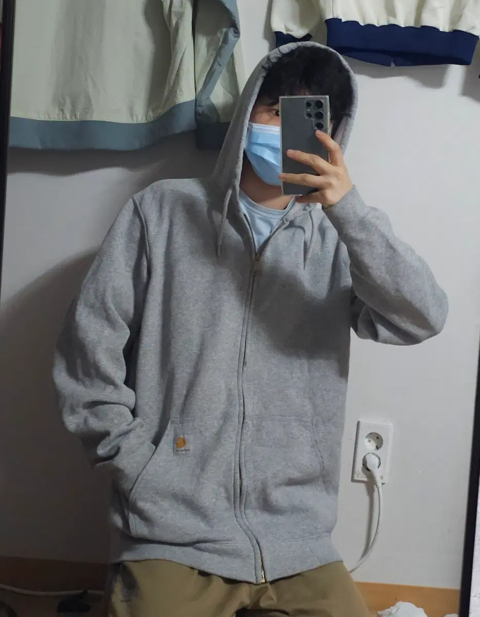 칼하트 멜란지 그레이 후드집업 자켓
