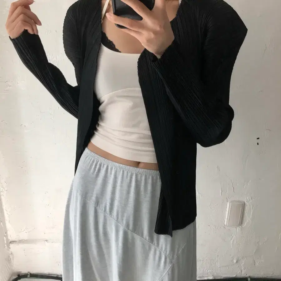 Pleats Please 플리츠플리즈 블랙 오픈 가디건