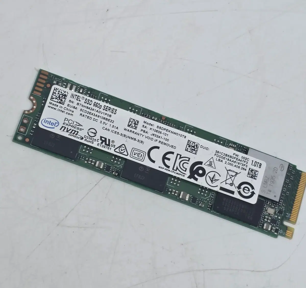 인텔 SSD 660p 1TB M.2 NVMe PCIe 3.0x4 QLC SSD
