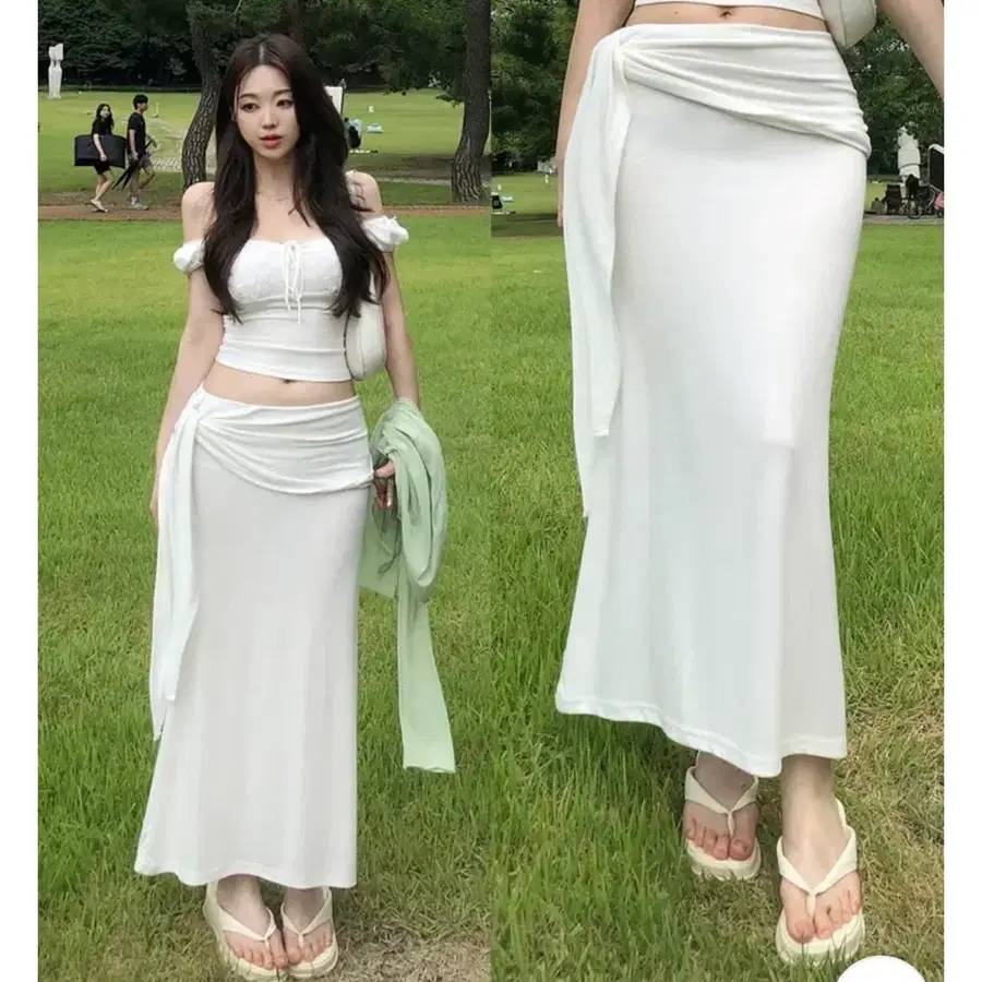 왕골반 랩 매듭 스커트 트레이닝 밴딩 스판 롱치마