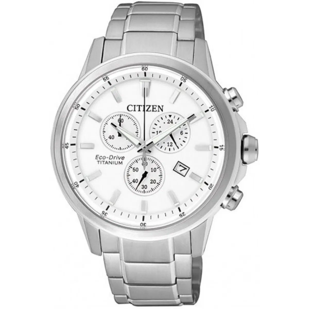 시티즌 풀 티타늄 [CETIZEN] 에코드라이브 크로노그래프 실버 & 화이트 손목시계 (S급)