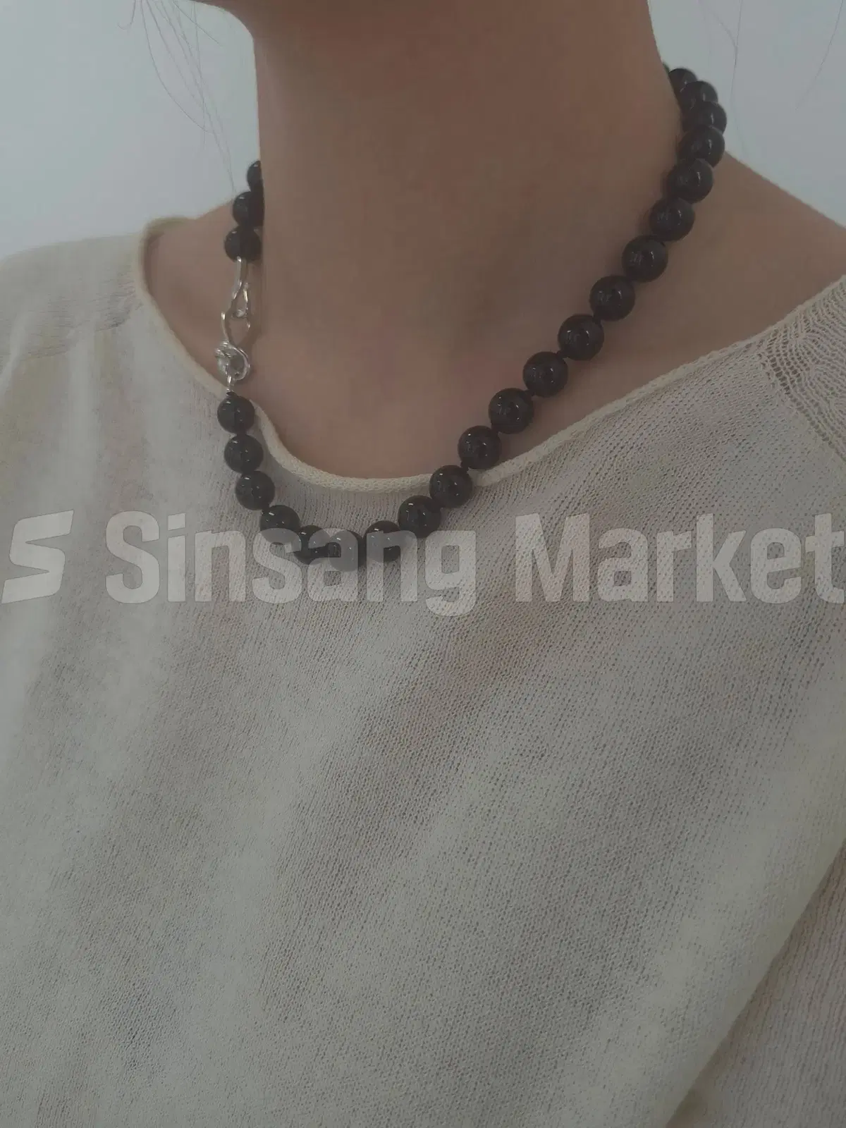 [빠른발송] 실버925 10mm 오닉스 45cm 후크 목걸이 N26105