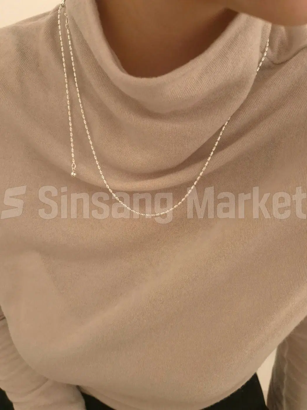 [빠른발송] 실버925 러프 실버볼 60cm 슬라이드 목걸이 N25129
