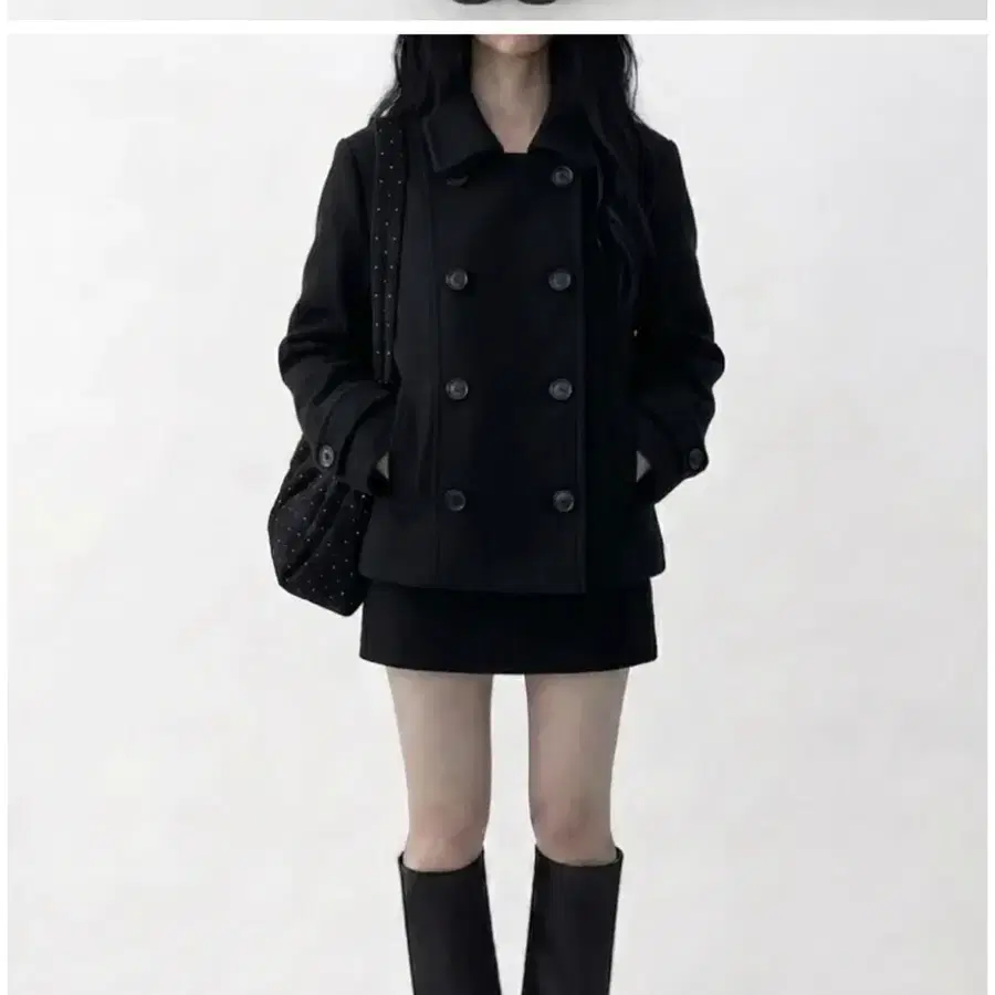 블랙 더블 숏 코트 에이블리 무신사