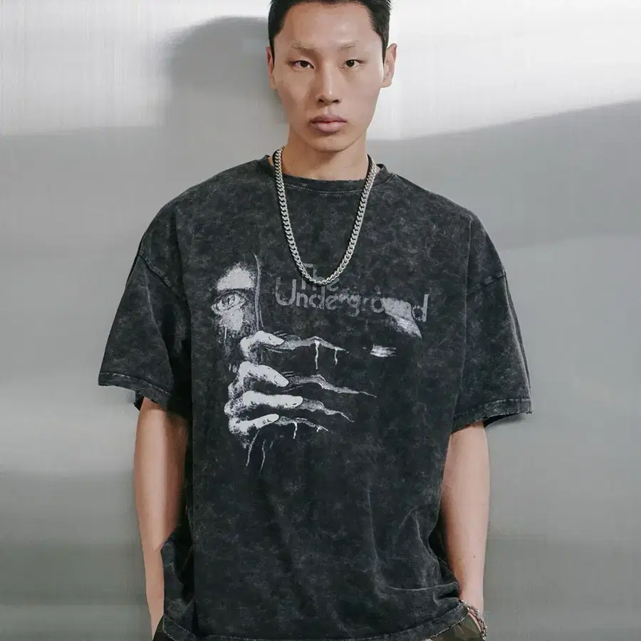 로어링라드 워시드 데미지 오버 반팔 티셔츠 블랙 XL