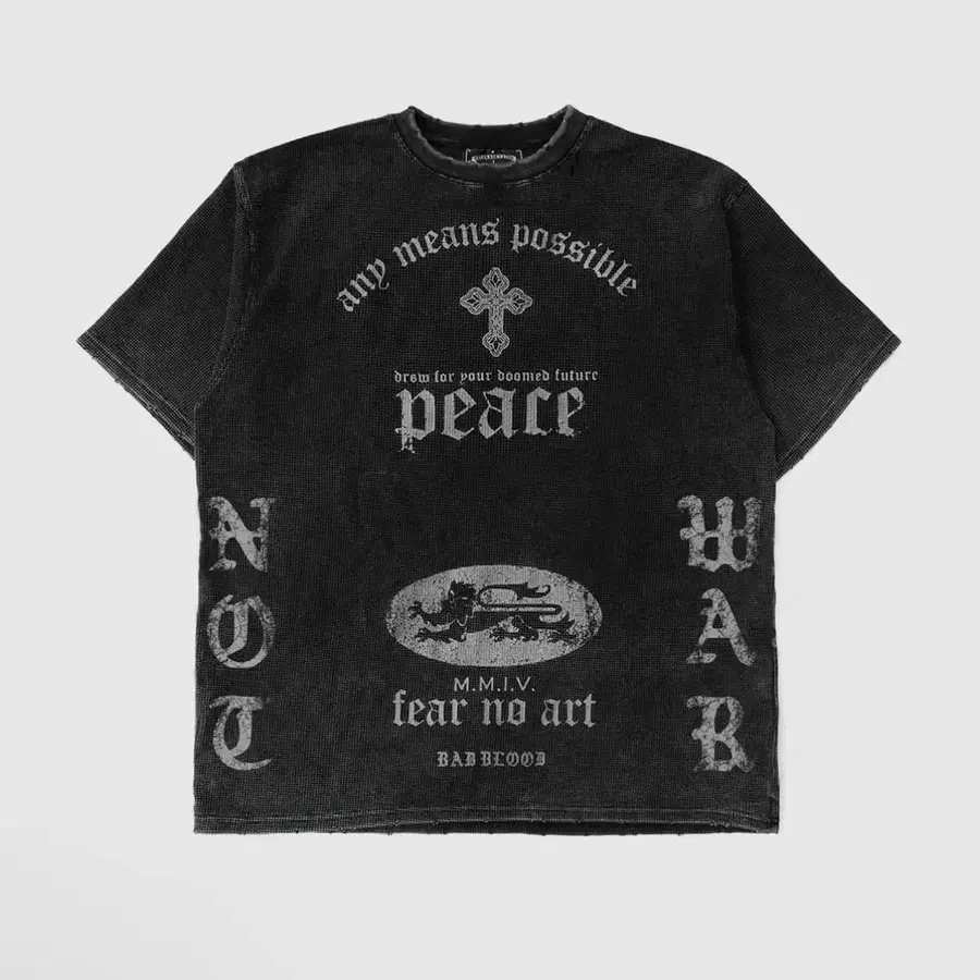 배드블러드 PEACE NOT WAR 반팔 티셔츠 - 더스티 블랙 XL