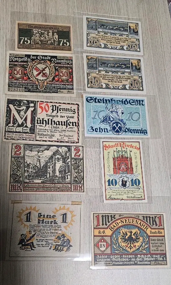 (미사용) 1920년~1921년 독일,오스트리아 구권 롯켈트 지폐 10종 세트 일괄