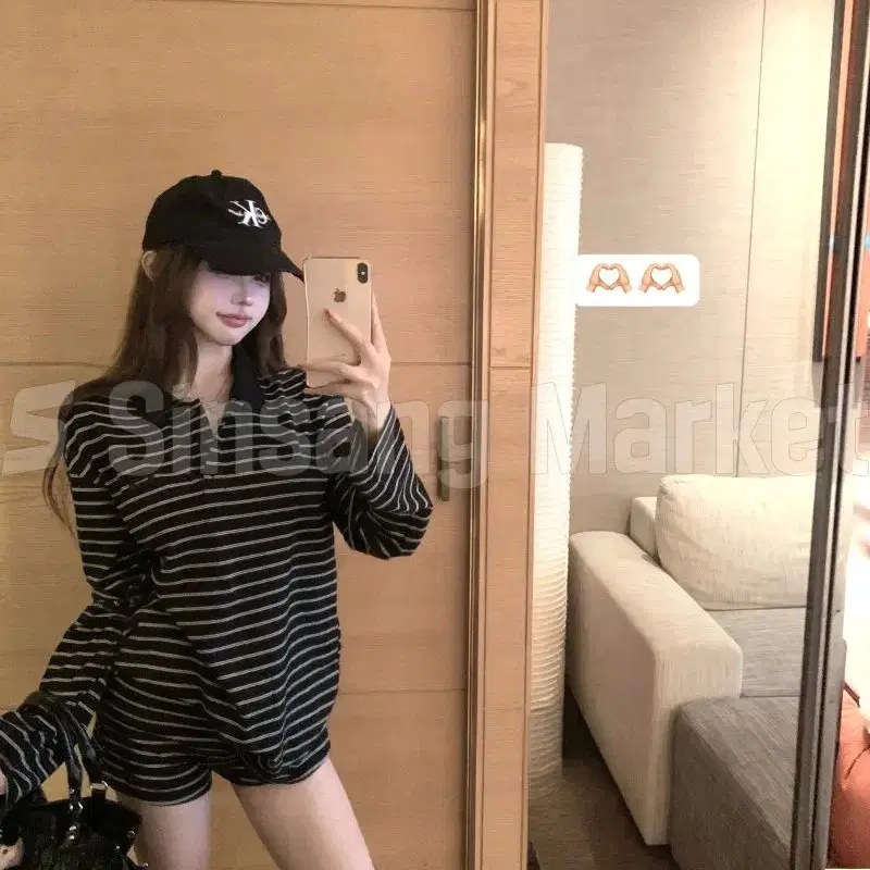 [빠른발송] 투피스 디온 스트라이프 카라티 반바지세트 간절기 숏팬츠 캐주