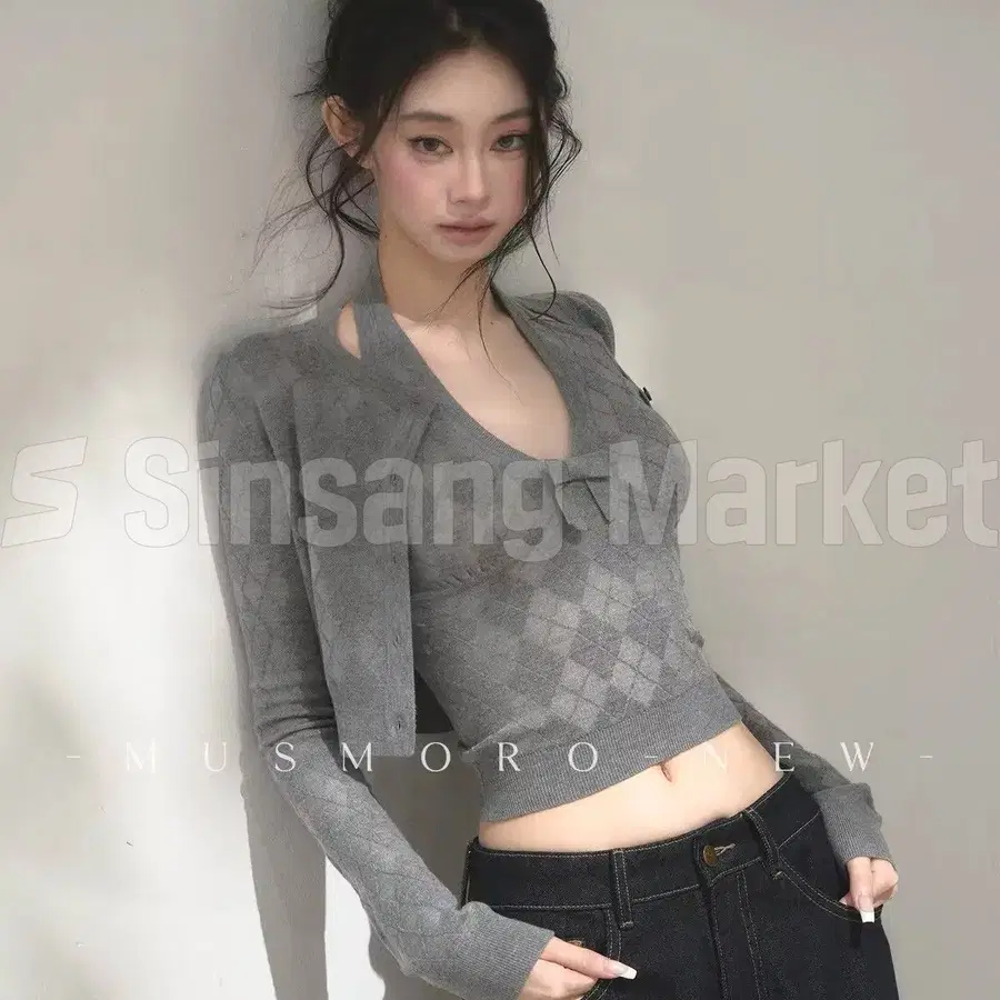 [빠른발송] 투피스 오즈 아가일 볼레로 니트 나시 가디건세트 러블리 발레