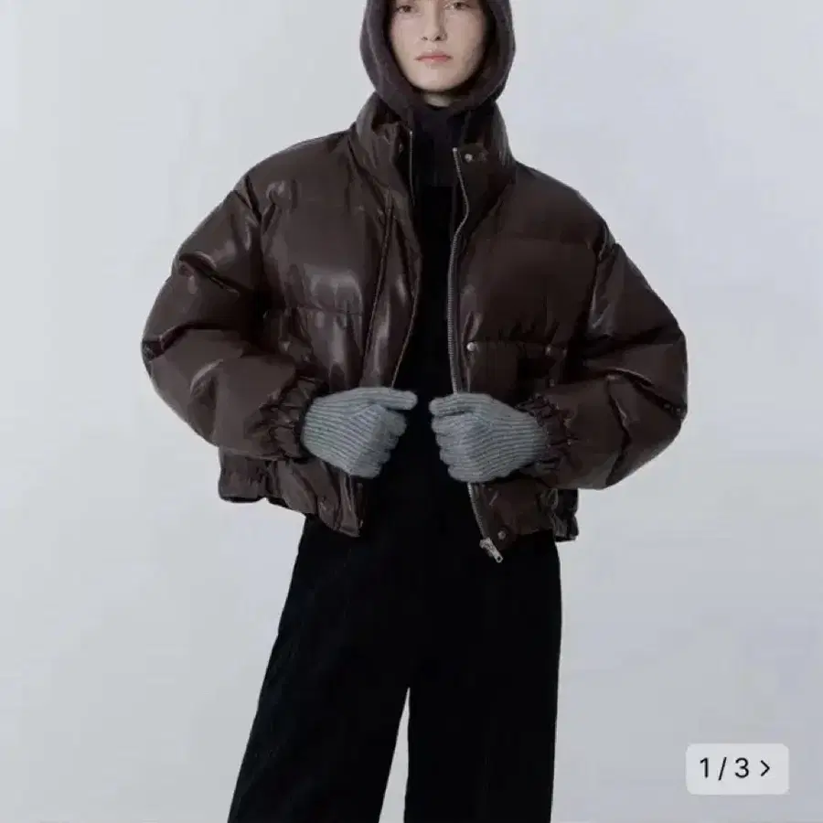 줄리아페페 어반 크롭 레더 패딩 브라운 숏패딩 urban crop leather padding brown