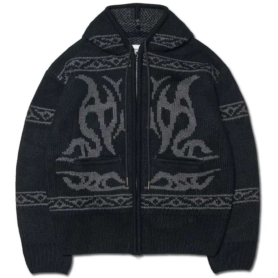 노매뉴얼 COWICHAN HOODED ZIP UP BLACK 니트 집업 L