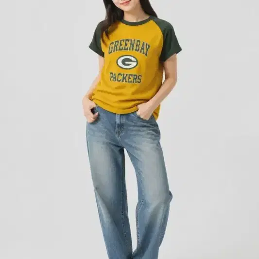 LEAGUE 그린베이 패커스 옐로우 그린 배색 반팔 티셔츠 NFL 스포츠 빈티지룩 [MEDIUM] 코튼 100%