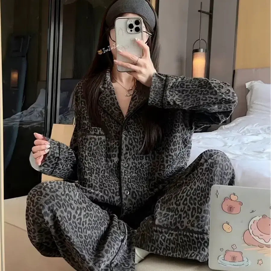 호피무늬 긴팔 긴바지 잠옷