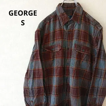 USA 구제 의류 George 플란넬 셔츠 브라운 그레이 체크 S