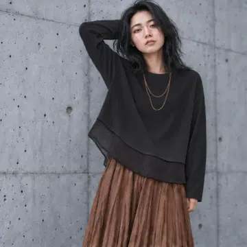 밑단 시어 레이어드 풀오버 여성용 긴팔 시어 절개 도킹