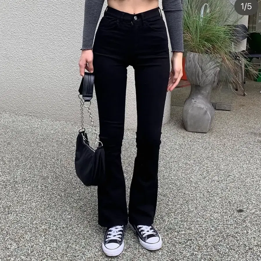 미니포에 블랙 탄탄 부츠컷 팬츠 롱 M