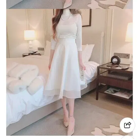 교신 델리썸 오간자 쉬폰 화이트 아이보리 스커트 치마 하객룩