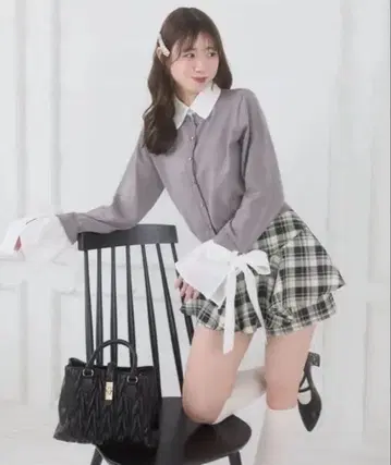 MAJESTIC LEGON 리본 슬리브 셔츠 옷깃 가디건 정가 6710엔
