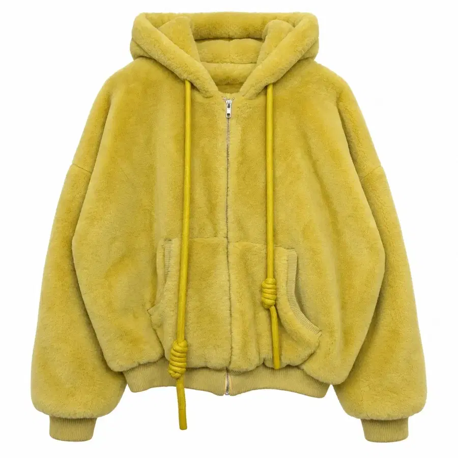 여 프리(~3XL, 가슴둘레 132) 노랑 페이크 퍼 후드 오버핏 자켓