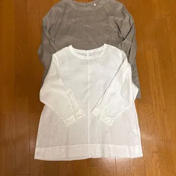 린넨 혼방 셔츠 블라우스 화이트 베이지 L 2장 세트