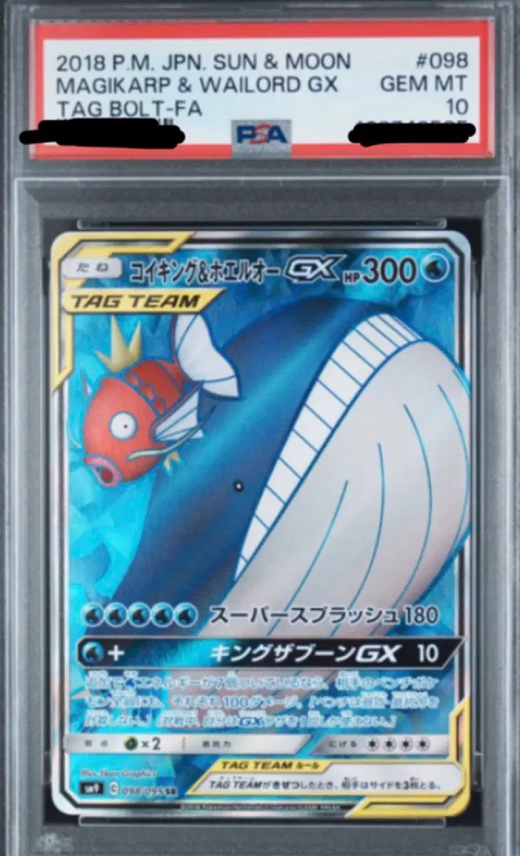 포켓몬 TCG 잉어킹 고래왕 GX SR 태그볼트 (일어판) PSA 10
