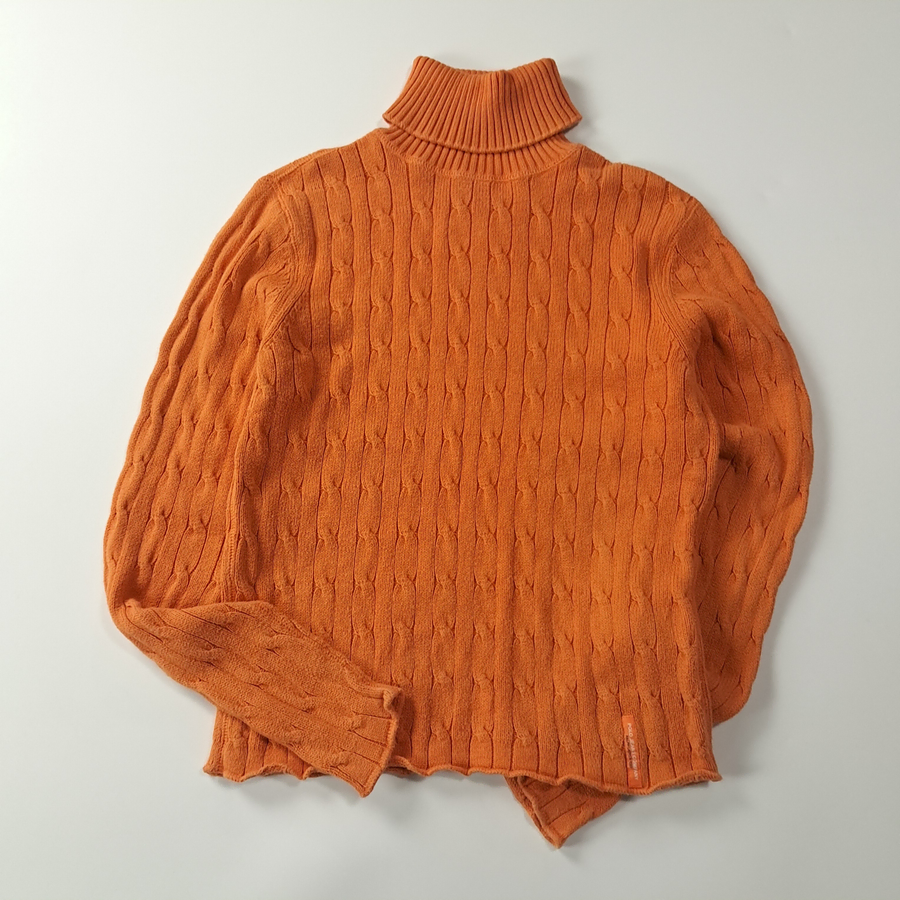 CC612 L 폴로진스 90s 홍콩판 오렌지 케이블 꽈배기 터틀넥 니트 스웨터