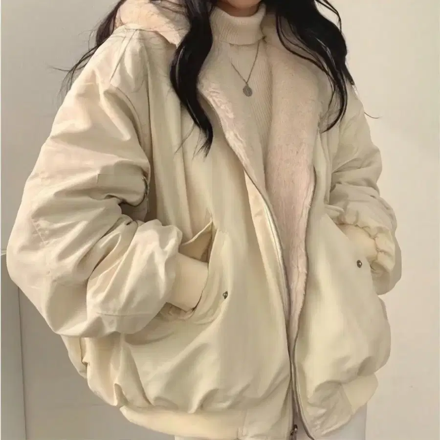 여성 융털 후드 따뜻한 양면 점퍼 (무료배송)