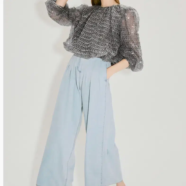 한섬 21ss 랑방 lamvin 시퀸 시스루 블라우스 탑 55