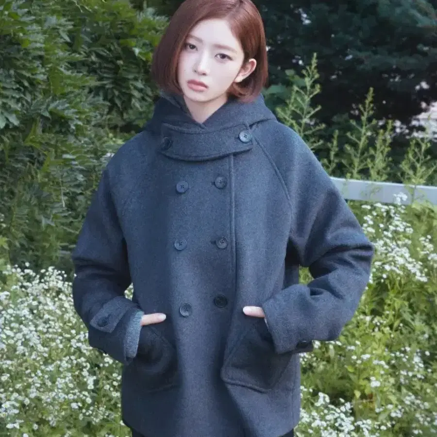 미세키 서울 후디 더블 버튼 코트 차콜 Hoodie double button coat GREY