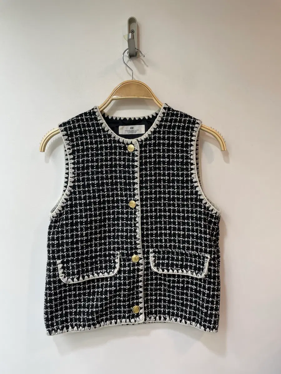 H&M 트위드 조끼 블랙 화이트 8-10
