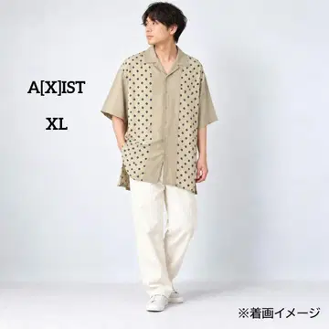 A[X]IST AXIST 셔츠 반팔 그린 올 패턴 실크 100% XL