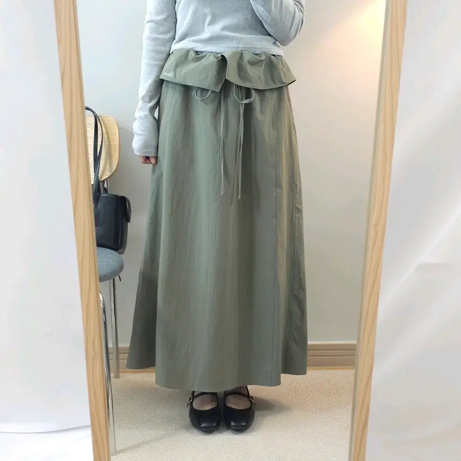 (F)리본빛 여성 루프 루즈핏 맥시 롱 스커트 카키