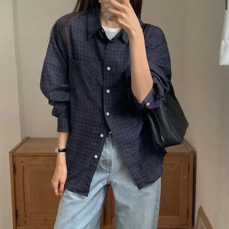 로브로브 조이풀 체크 셔츠 남방 새상품 네이비