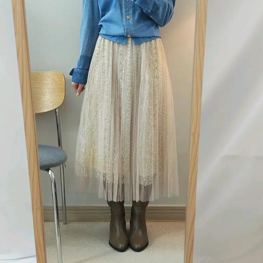 (F)르니앤맥코이 여성 레이스 밴딩 롱 스커트