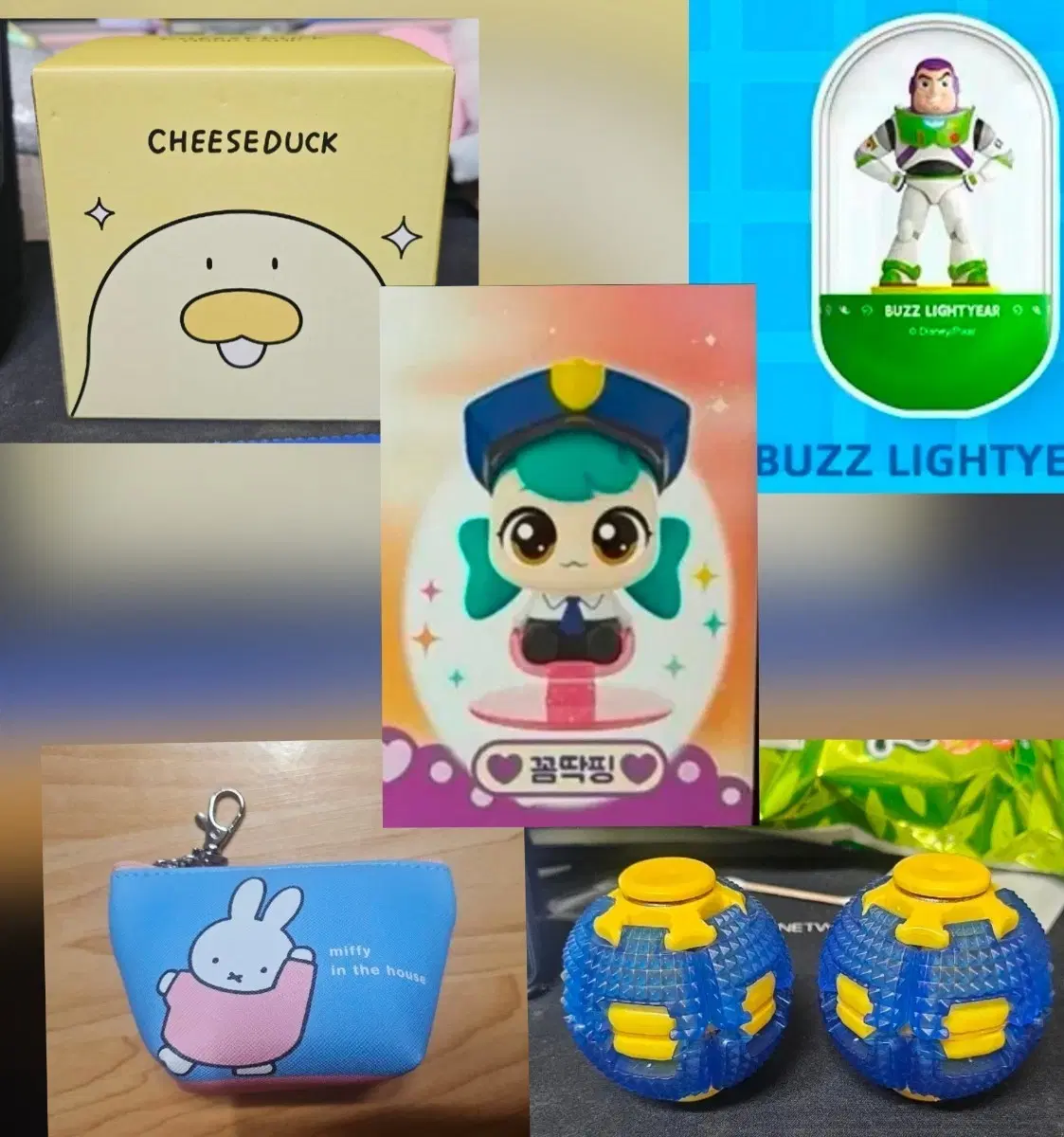 [일괄]치즈덕 터치 무드등&토이스토리 캠핑 라이트(버즈)&캐치티니핑 미니피규어&미피 파우치&피젯볼2개