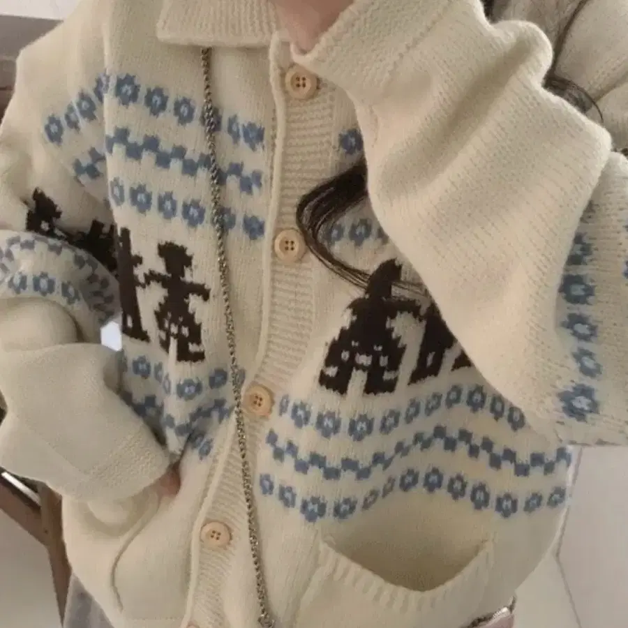 미니포에 주디 빈티지 가디건 아이보리 wool20%