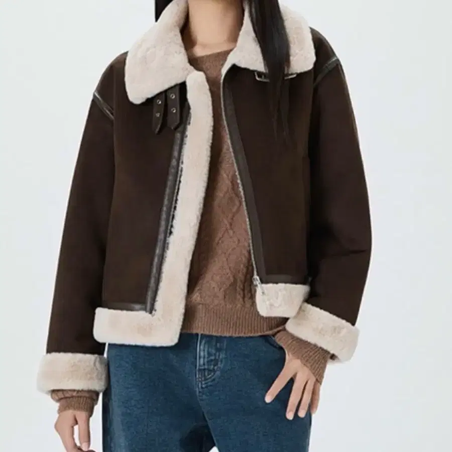 미쏘 스탠카라 스웨이드 무스탕 브라운 하이넥 mixxo 에이블리 지그재그 퍼 털
