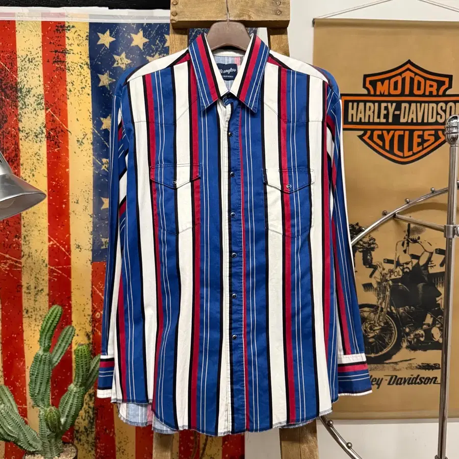 80s Wrangler 랭글러 펄 스냅 버튼 요크 체스트 스트라이프 웨스턴 셔츠 N2770