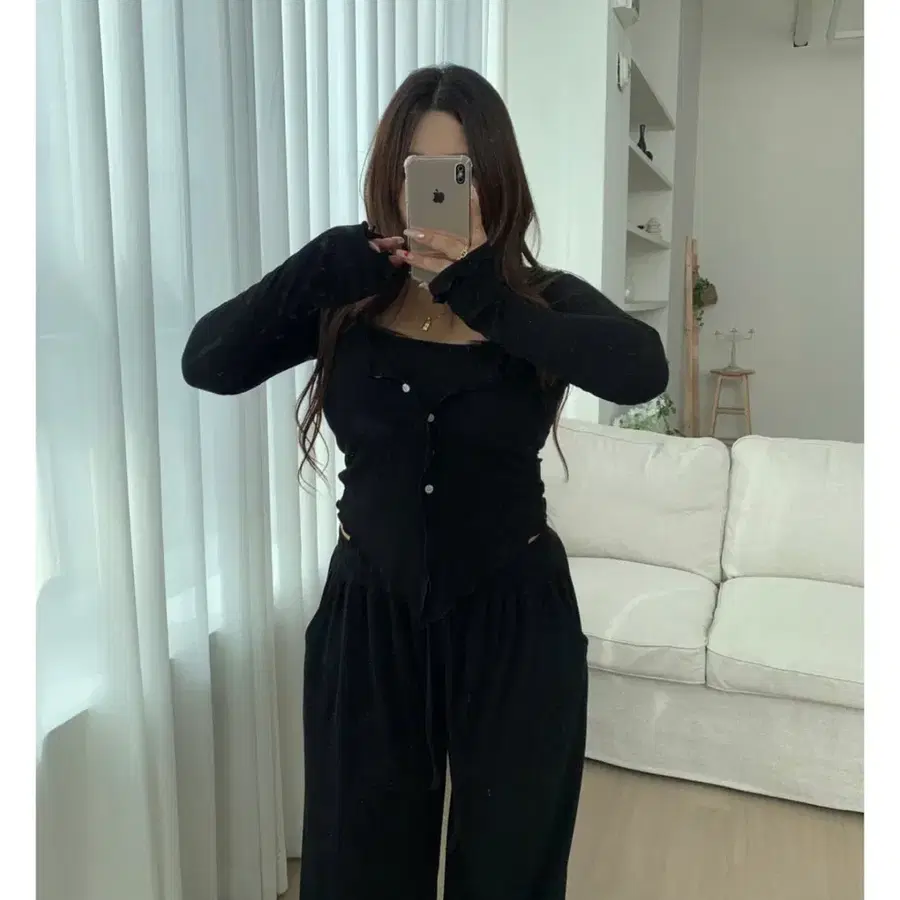 데이지투엘 마멜 페이크 나시 가디건 와이드 팬츠 세트