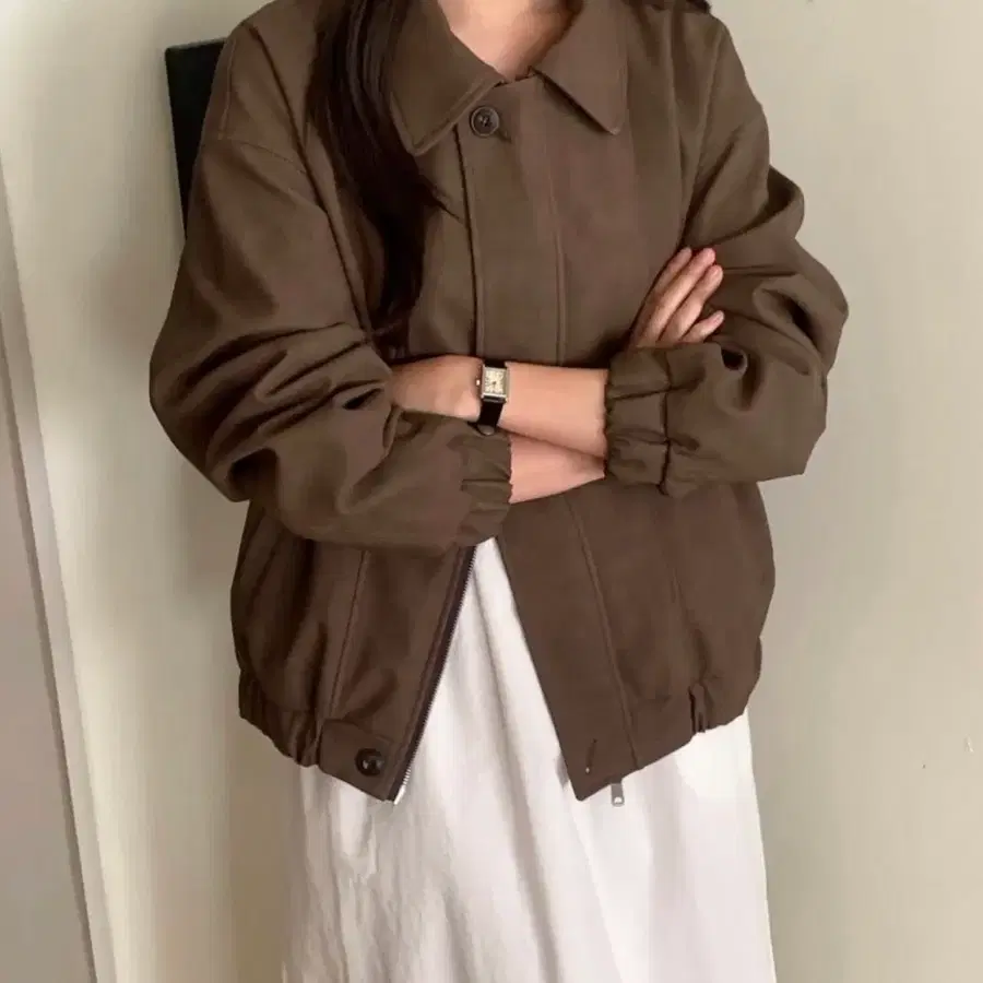앤드 제너 스웨이드 레더 블루종 오버핏 자켓