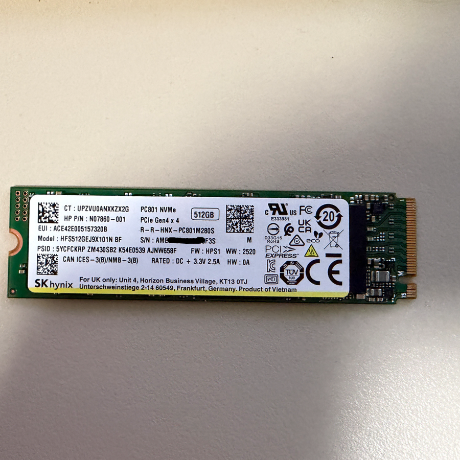 미사용급 SK하이닉스 NVMe SSD PC801(P41 OEM) 512GB 팝니다