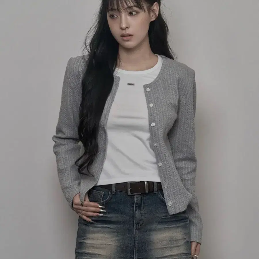 카키포인트 자가드 가디건 그레이 Jacquard Cardigan (gray)